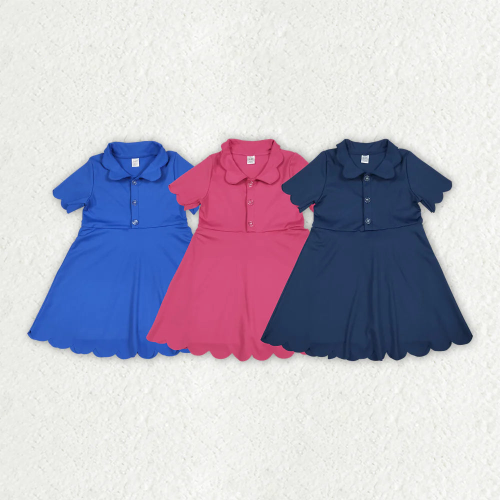 Toddler Sibling Girls Scalloped Collar Active Dress | Short Sleeve Kids Casual Dress (3 Colors)