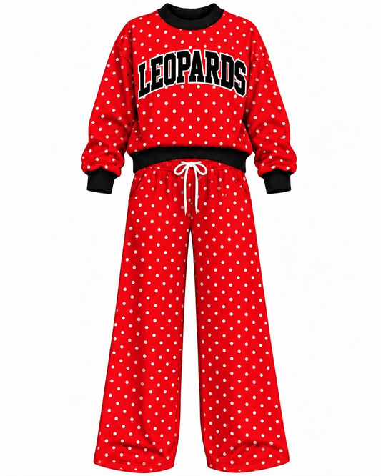 Preorder( 5  MOQ) Baby Girls Leopareds Red Polka Dot Outfit