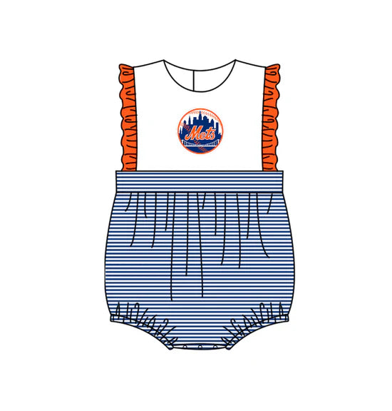 (Custom  Preorder MOQ 5) Baby Girls Sleeveless New York Mets Stripe Team Rompers