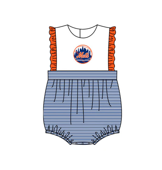 (Custom  Preorder MOQ 5) Baby Girls Sleeveless New York Mets Stripe Team Rompers