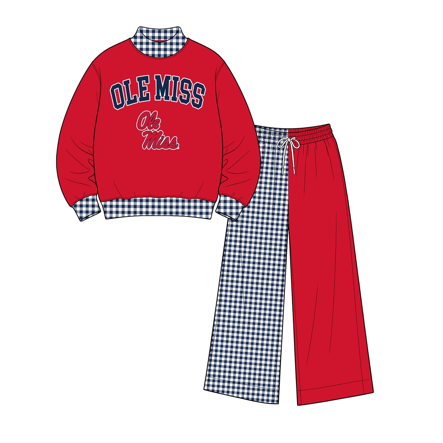 (Custom Design Preorder MOQ 5) Ole Miss Mock Neck  Top with Patch Wide Leg Sport Team Set