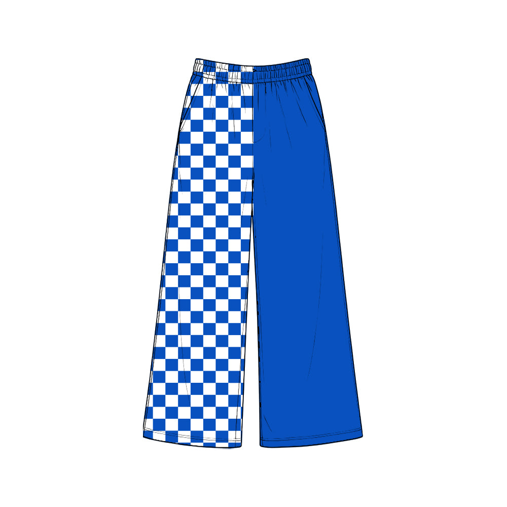 (Custom Design Preorder MOQ 5 Each)Teams Checkered Leopard Print Girls Straight Pockets Bottom Pants Sisters Wear