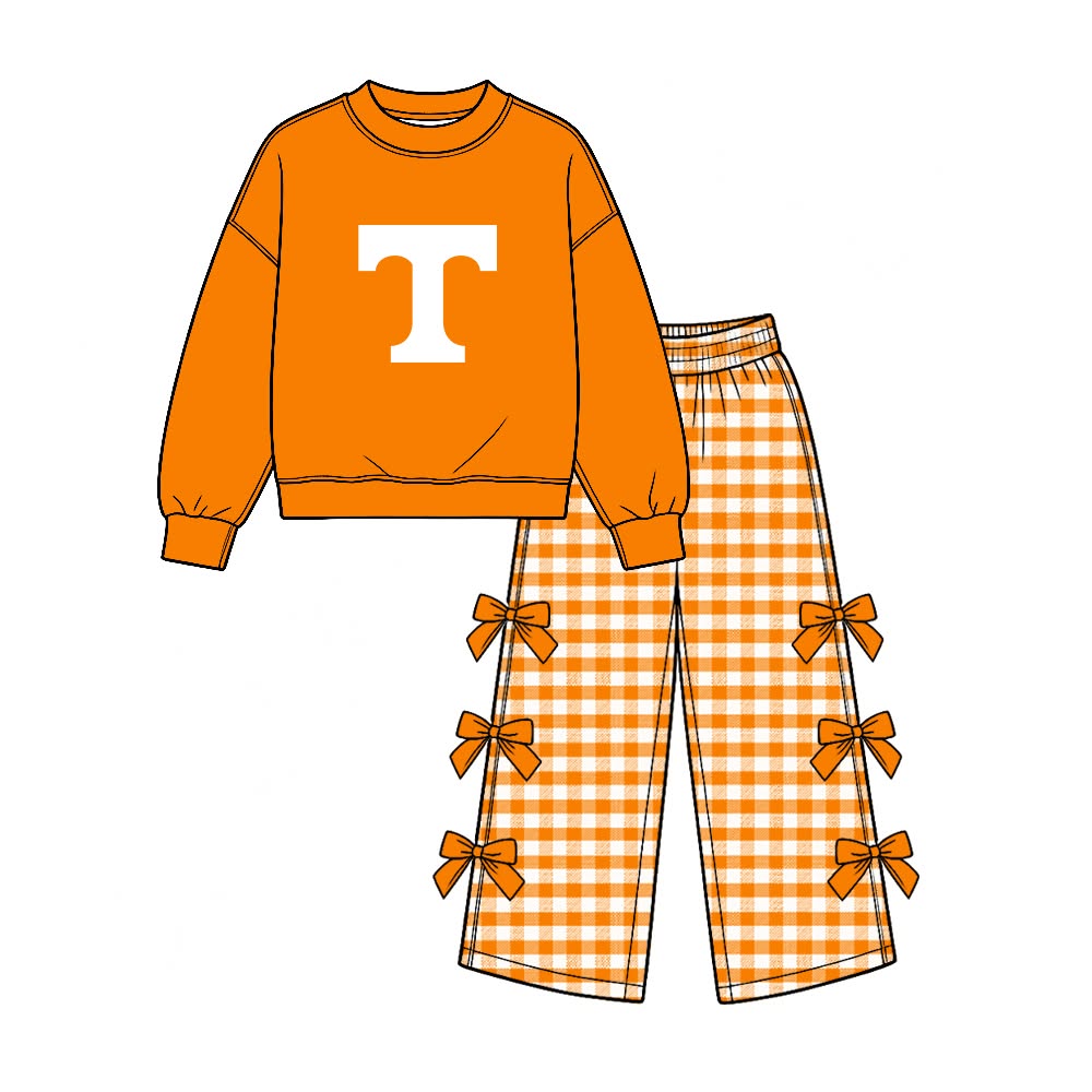 Preorder( 5  MOQ) Baby Girls Sport Team  Tennessee Long Sleeve Top Gingham Pants Outfit