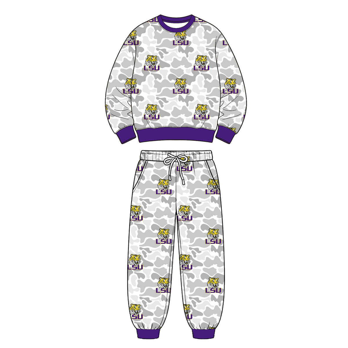 (Custom Design Preorder MOQ 5 Each)Teams Logo Camo Print Long Sleeve Top Pockets Pants Boys Clothes Set Brothers Wear