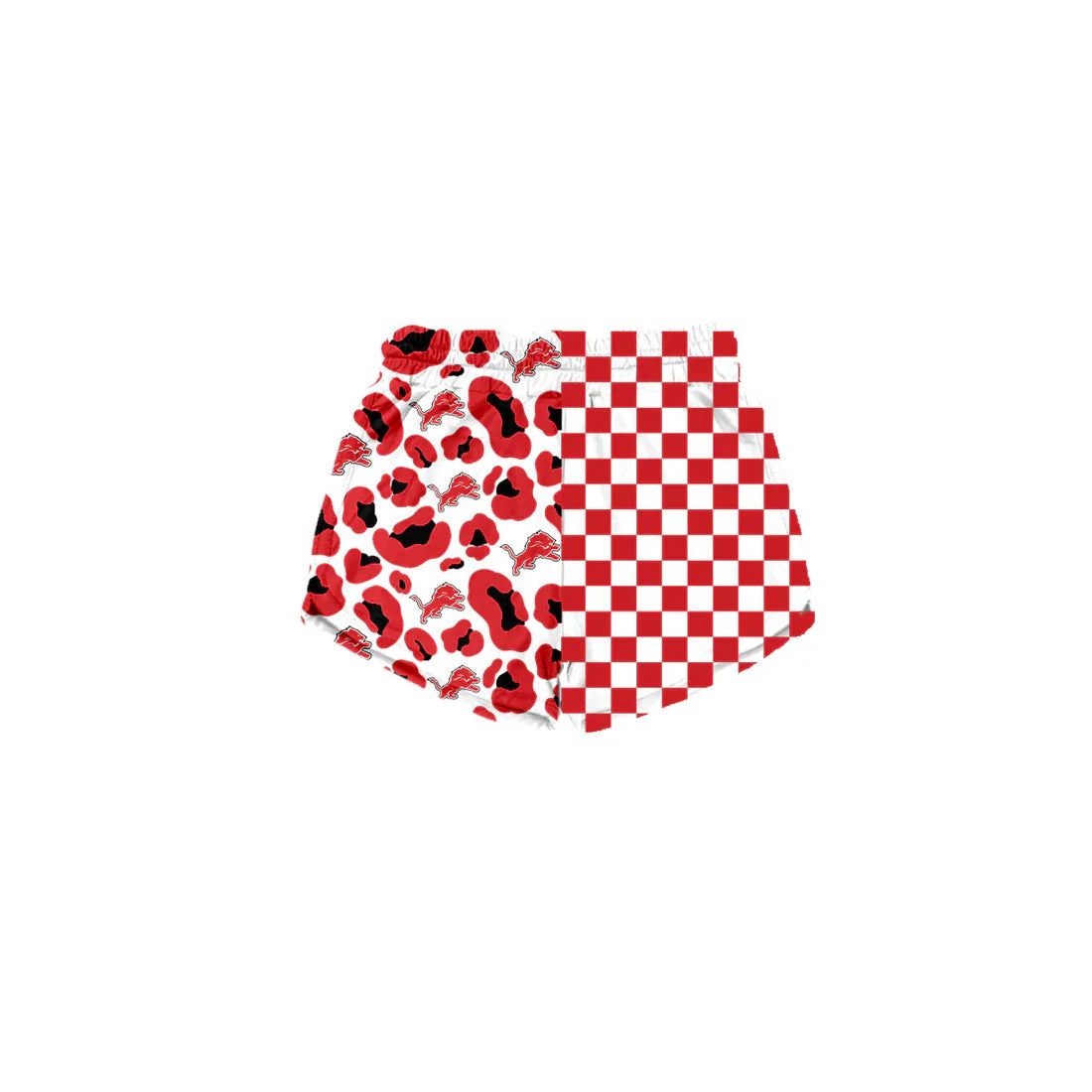 (Custom  Preorder MOQ 5) Baby Girls Red Checked Leopard Detroit Lions Team Shorts Bottom