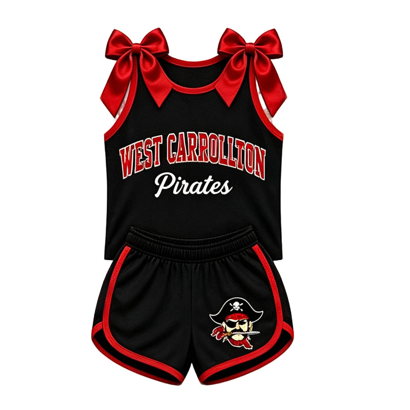 (Custom Design Preorder MOQ 5) Teams West Carrollton Pirates Bows Vest Top Shorts Mommy and Me Summer Yoga Clothes Set