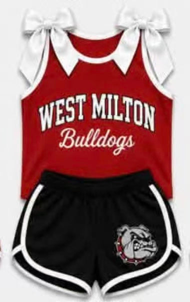 (Custom Design Preorder MOQ 5) Girls  West Milton Bow Strap Tank & Black  Shorts Sport Team Outfit