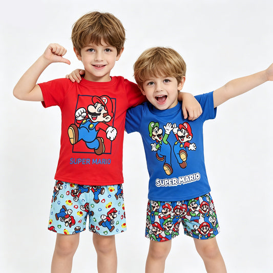 Sibling Baby Boys Cartoon Game Shorts Outfit For Summer