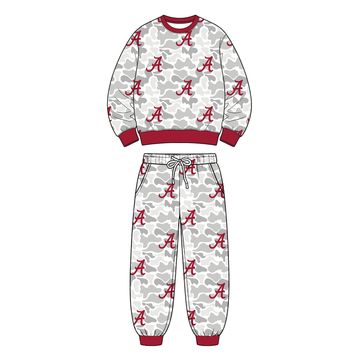 (Custom Design Preorder MOQ 5 Each)Teams Logo Camo Print Long Sleeve Top Pockets Pants Boys Clothes Set Brothers Wear