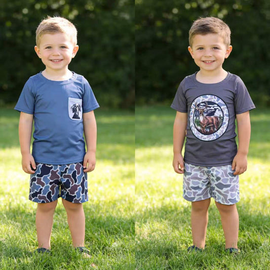 Baby Boys Sibling Summer Hunting Camo Shorts Outfit