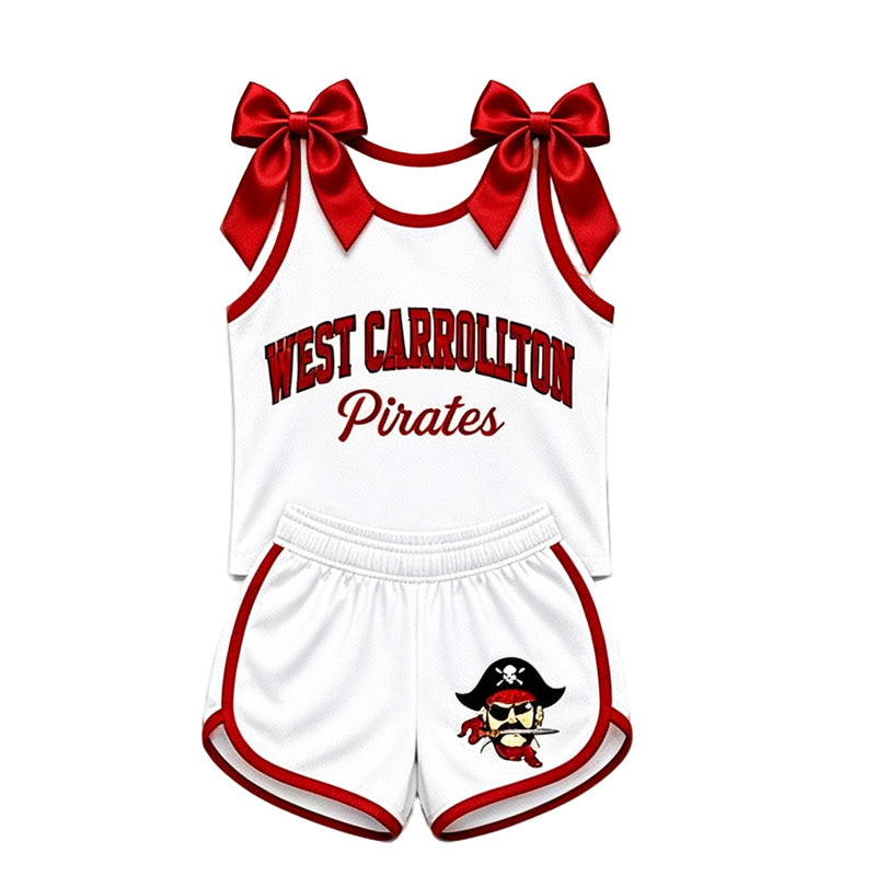 (Custom Design Preorder MOQ 5) Teams West Carrollton Pirates Bows Vest Top Shorts Mommy and Me Summer Yoga Clothes Set