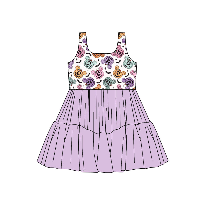 (Custom Design Preorder MOQ 5) Cartoon Mouse Pumpkin Girls Sleeveless Halloween Tulle Dress