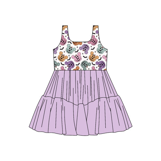 (Custom Design Preorder MOQ 5) Cartoon Mouse Pumpkin Girls Sleeveless Halloween Tulle Dress