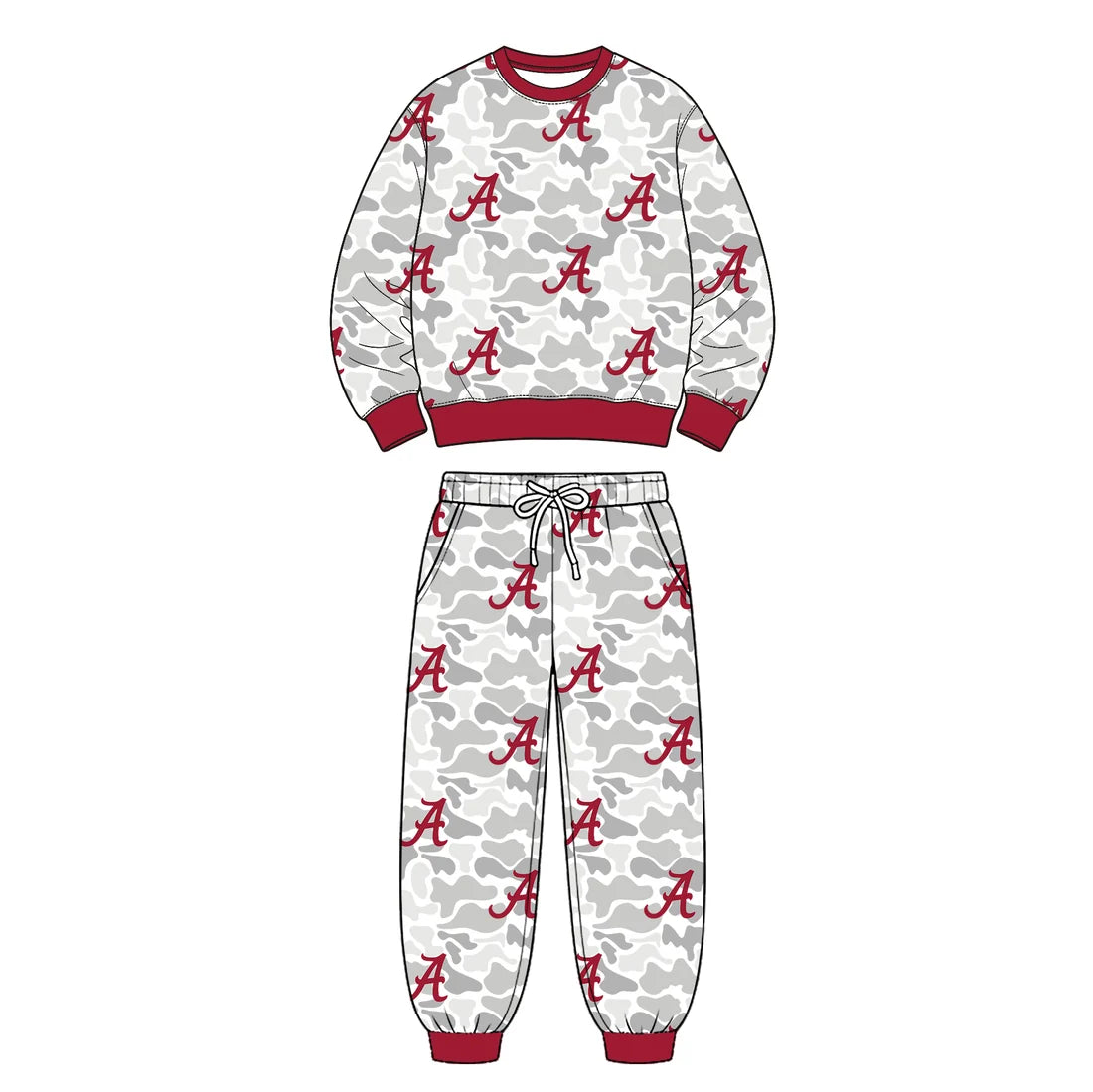 Preorder( 5  MOQ) BabyBoys Sport Team Alabama Camo Long Sleeve Jogger Pants Outfit