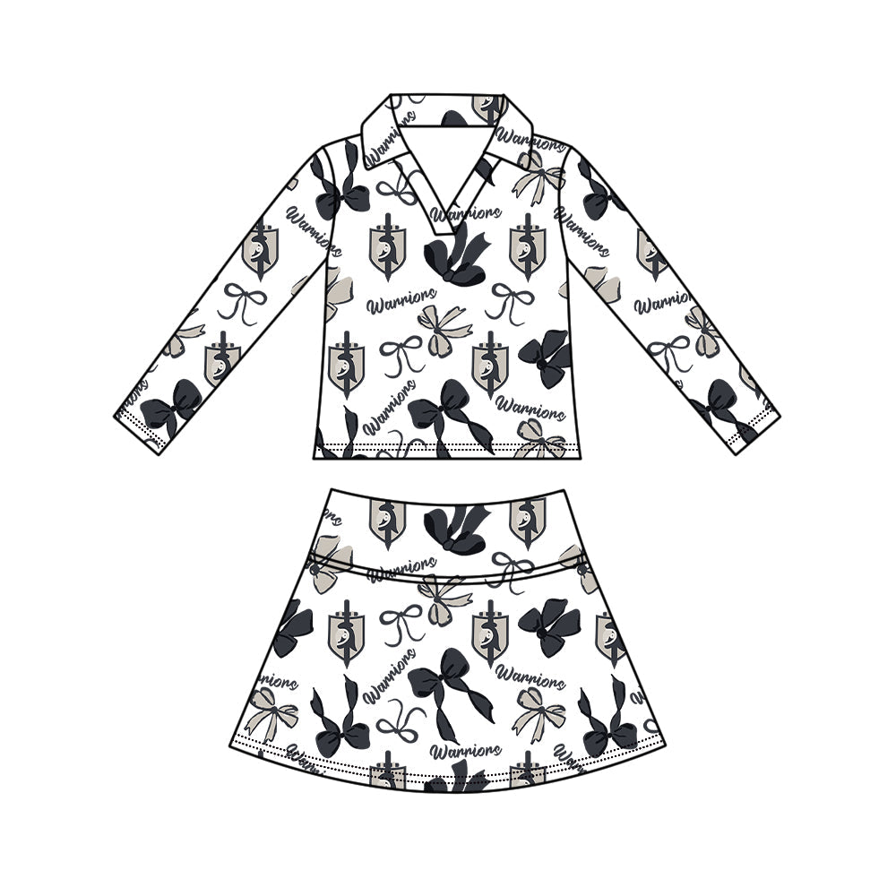 Preorder (moq 5)Baby Girls Bows Warriors Top Skirt Short Team Clothes Set