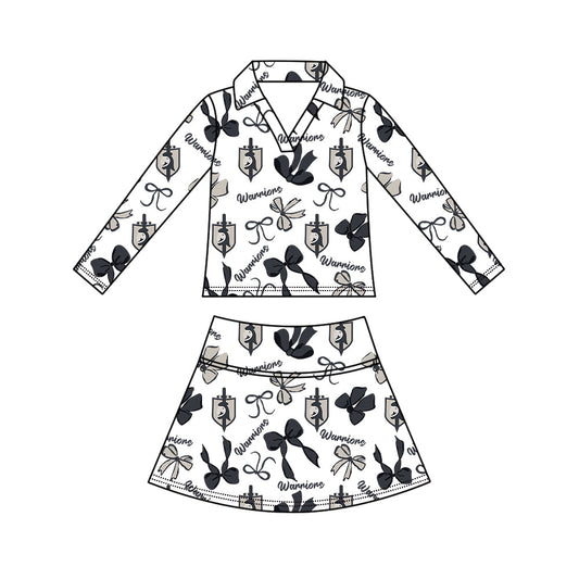 Preorder (moq 5)Baby Girls Bows Warriors Top Skirt Short Team Clothes Set