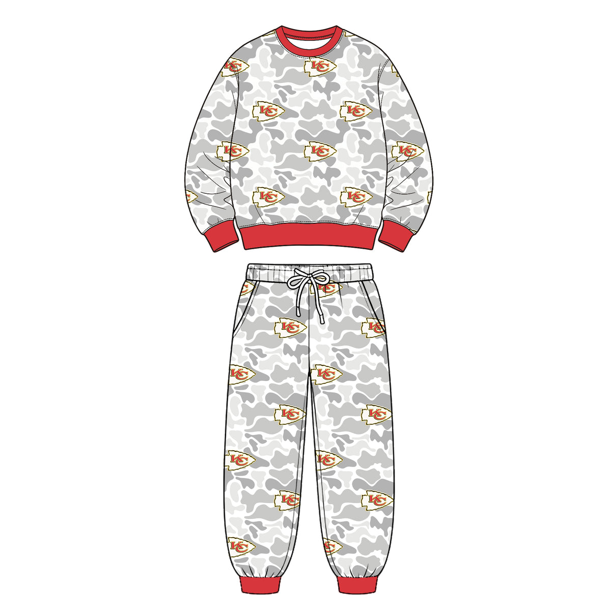 (Custom Design Preorder MOQ 5 Each)Teams Logo Camo Print Long Sleeve Top Pockets Pants Boys Clothes Set Brothers Wear