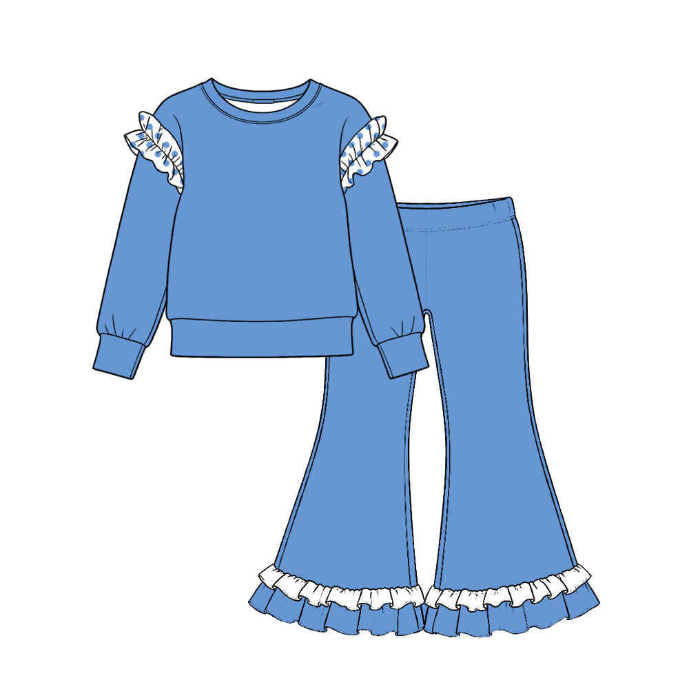 (Custom Design Preorder MOQ 5 Each) Cartoon Princess Blank Cotton Girls Ruffles Clothes Set Sisters Wear