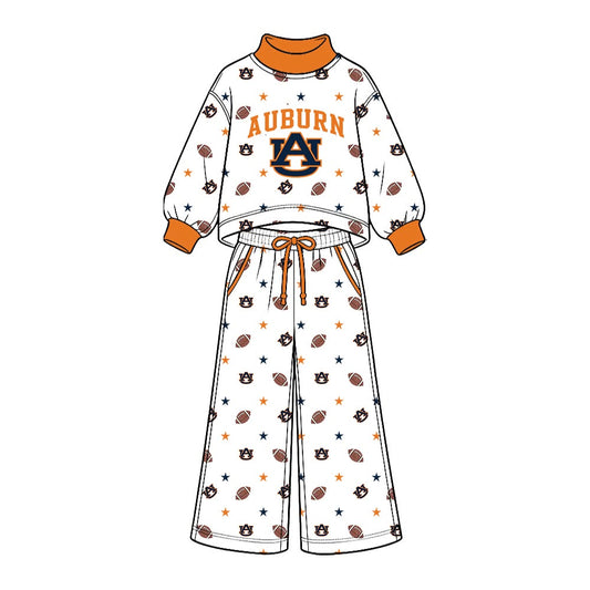 Preorder( 5  MOQ) BabyBoys Sport Team  Auburn Long Sleeve Mock Neck Top Wide Leg Pants Outfit