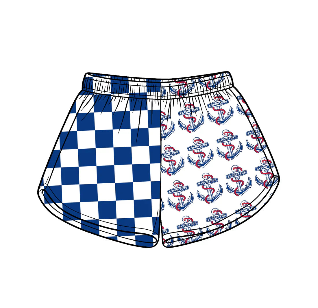 (Custom  Preorder MOQ 5) Baby Girls Hot Blue Checked Exporters Team Shorts Bottom
