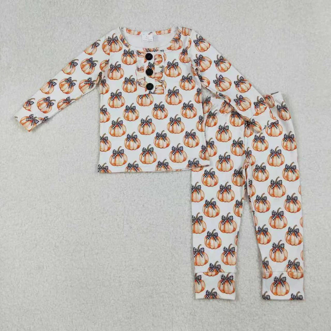Sibling Baby Girls Bows Pumpkins Button Fal Pajamas Clothes Sets Zipper Footie Rompers
