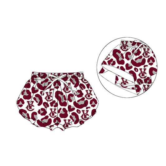 (Custom Design Preorder MOQ 5)  Teams Vermilion Catholic Wine Leopard Print Girls & Woman Bottom Flutter Shorts