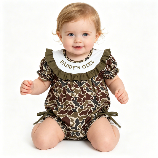 DADDY'S GIRL Embroidery Camo Print Baby Girls Summer Romper