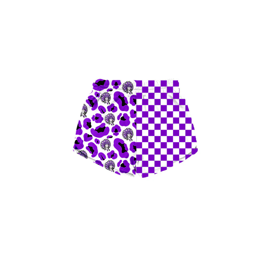 (Custom  Preorder MOQ 5) Baby Girls Purple Checked Leopard Vikings Team Shorts Bottom