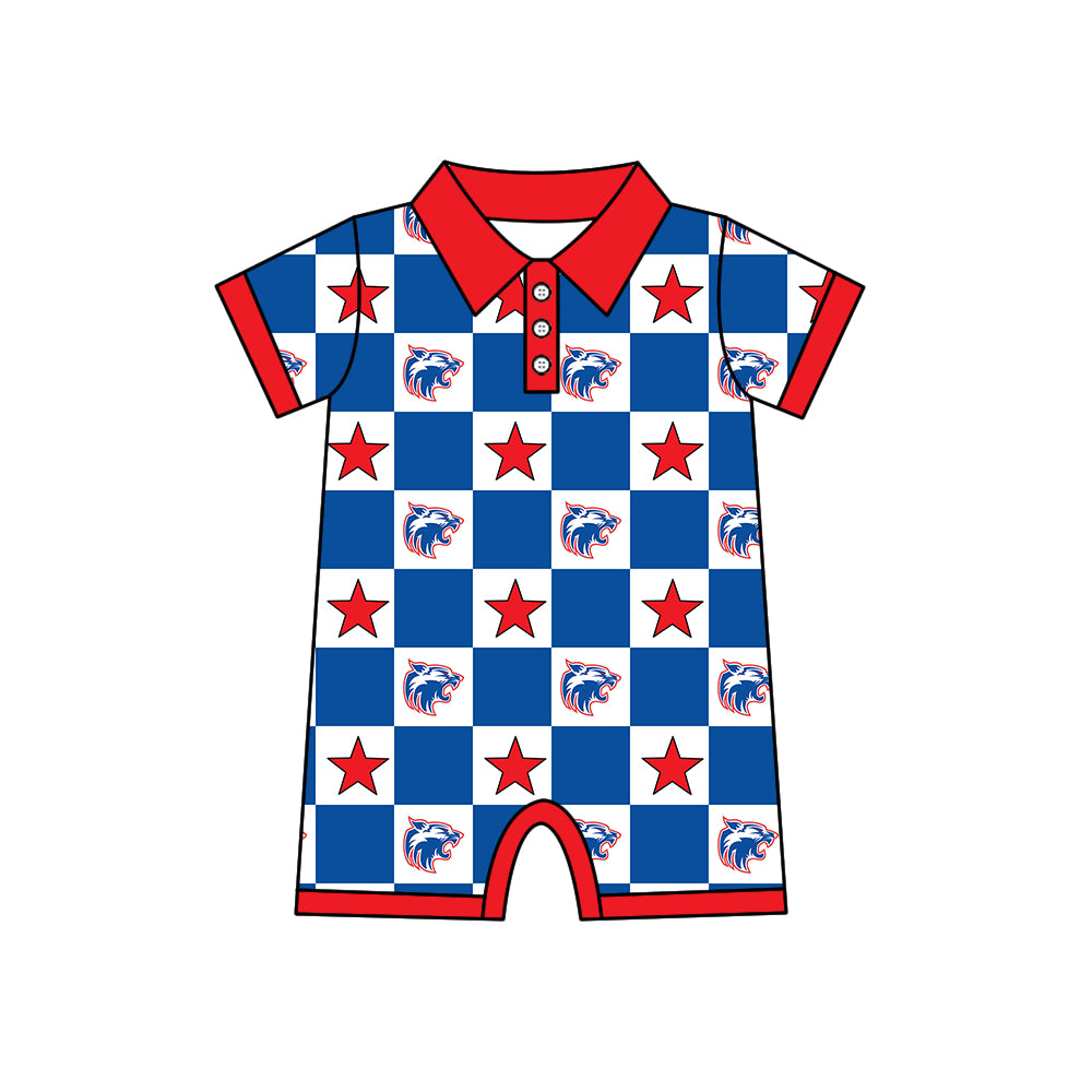 (Custom Design Preorder MOQ 5 Each Item) Teams Wildcat Bows Blue Plaid Print Kids Clothes Sibling & Family Matching Styles