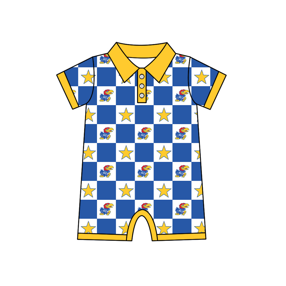 (Custom Design Preorder MOQ 5 Each Item) Teams Kansas Jayhawks Bows Blue Plaid Print Kids Clothes Sibling & Family Matching Styles