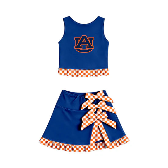 (Custom  Preorder MOQ 5) Baby Girls Sport Team AU Vest Bows Ruffle Skirt Team Outfit