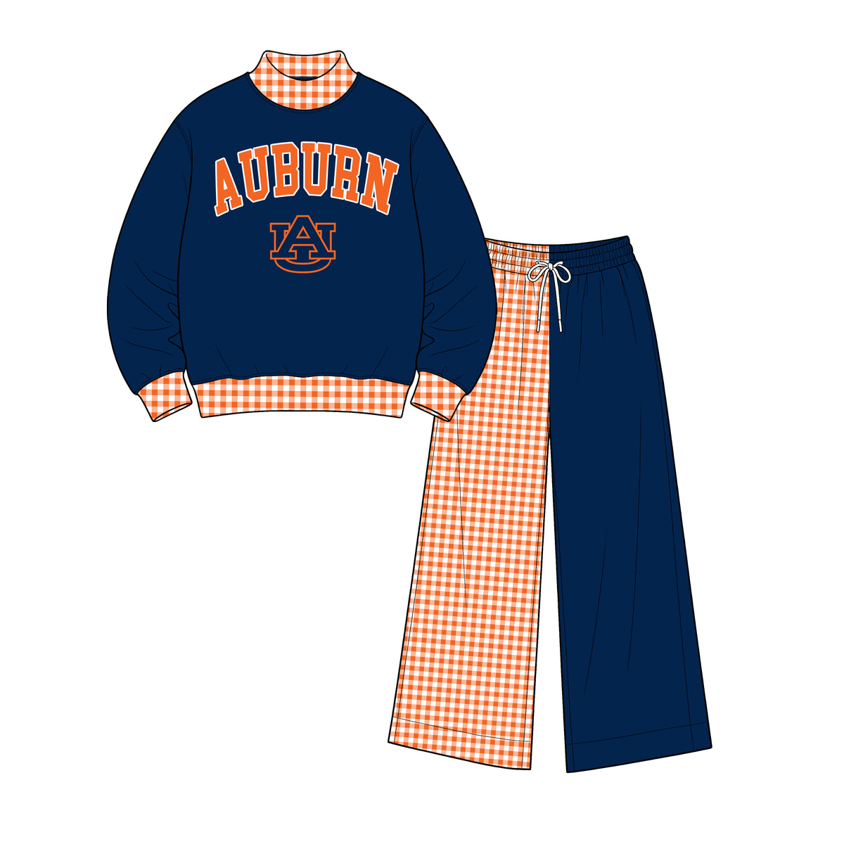 (Custom Design Preorder MOQ 5) Auburn Mock Neck  Top with Patch Wide Leg Sport Team Set
