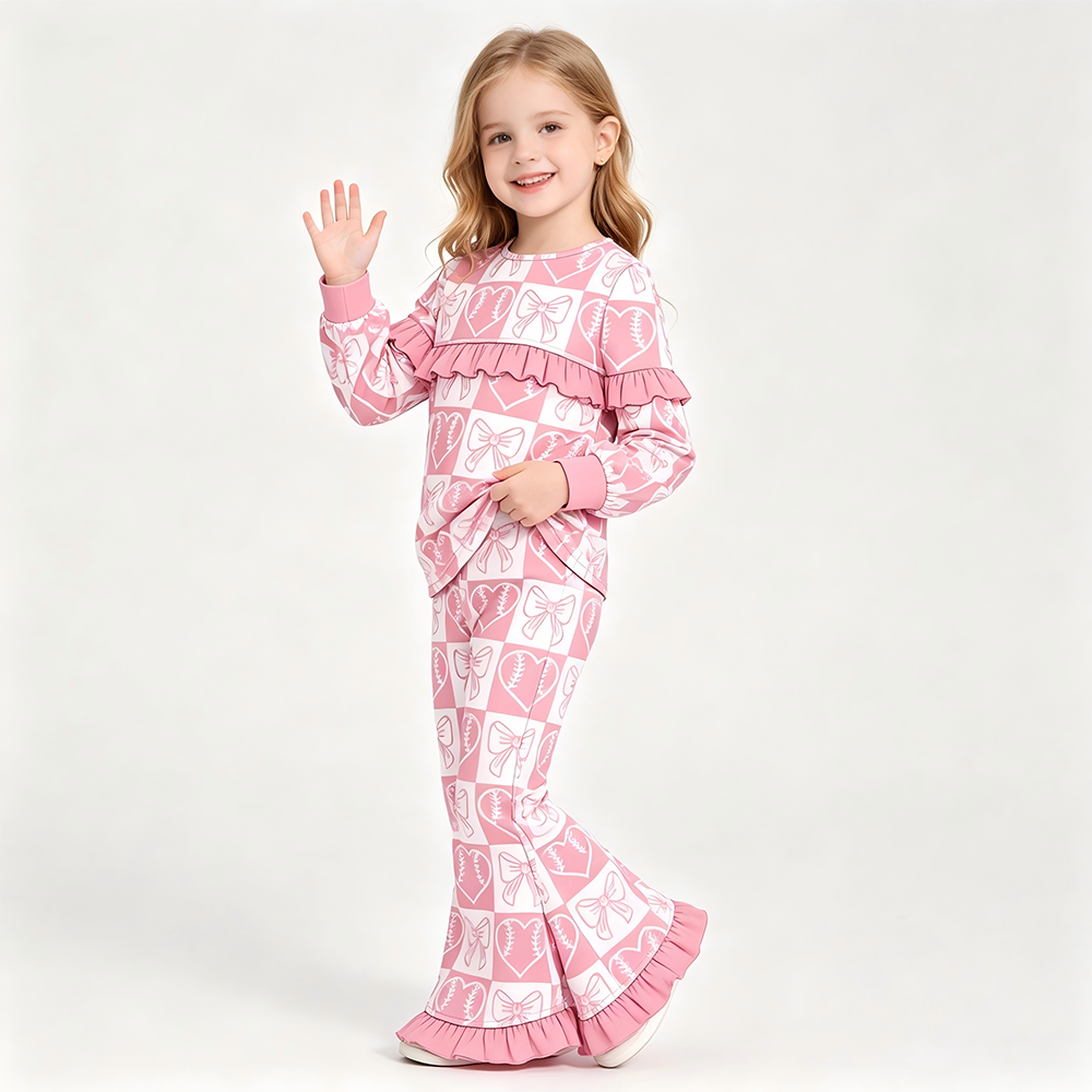 9.4 GLP3833 Preorder  Baby Girls Heart Baseball Pink Long Sleeve  Outfit