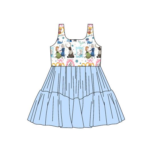 (Custom Design Preorder MOQ 5) Cartoon Princess Bows Girls Sleeveless Tulle Dress