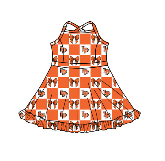 (Custom Design Preorder MOQ 5 Each Item) Teams La Porte Bulldogs Orange Plaid Print Kids Clothes Sibling & Family Matching Styles