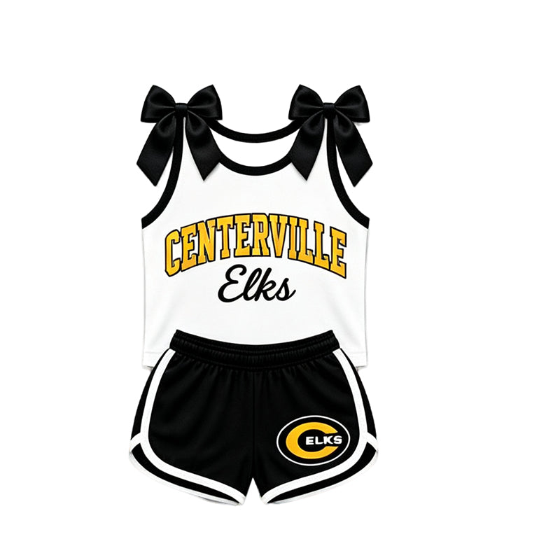 (Custom Design Preorder MOQ 5) Teams Centerville Elks Bows Vest Top Shorts Mommy and Me Summer Yoga Clothes Set