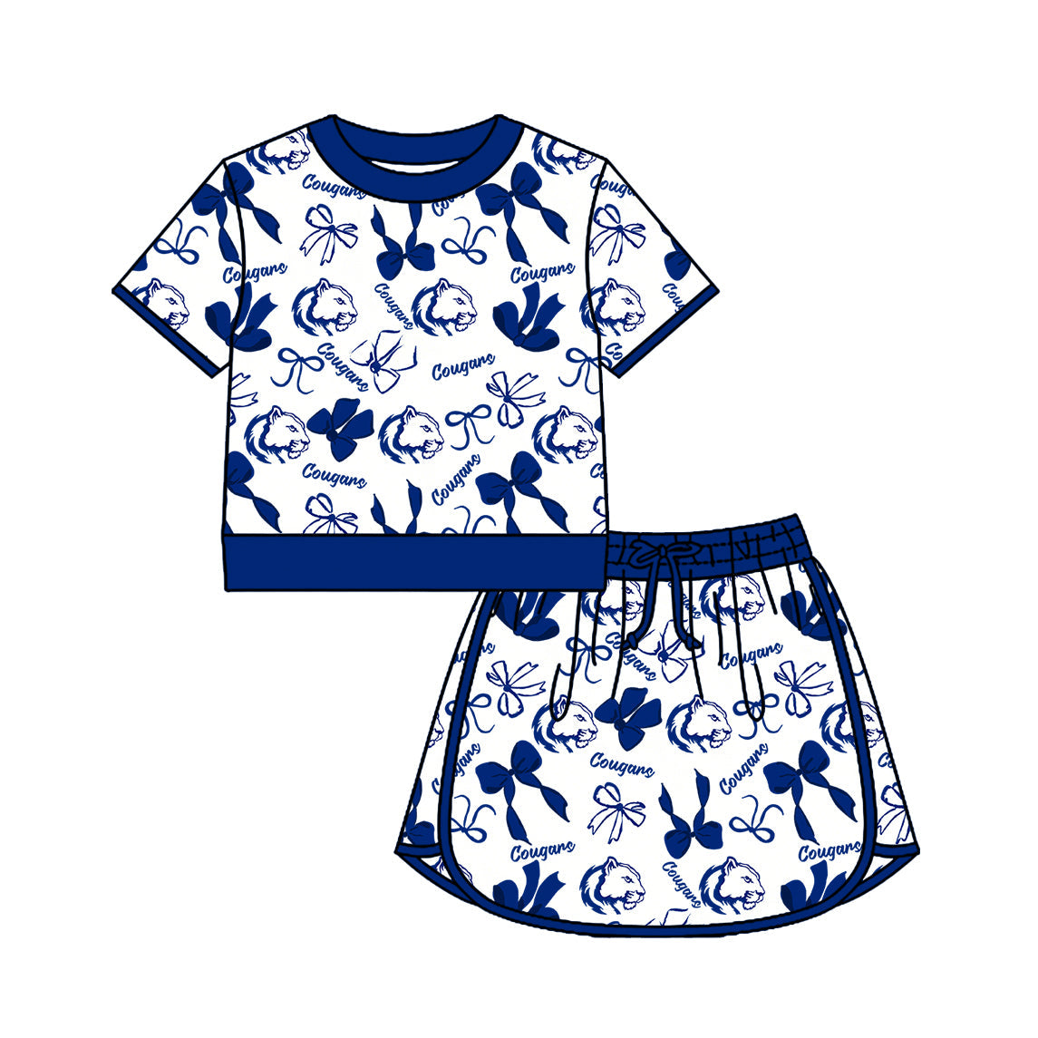 Preorder (moq 5)Baby Girls Bows Cougars Top Skirt Short Team Clothes Set