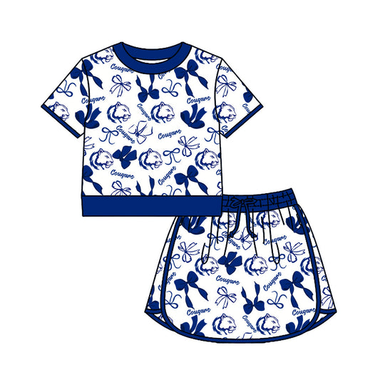 Preorder (moq 5)Baby Girls Bows Cougars Top Skirt Short Team Clothes Set