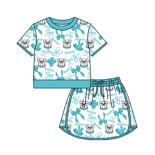 Preorder (moq 5)Baby Girls Bows Bulldogs Top Skirt Short Team Clothes Set