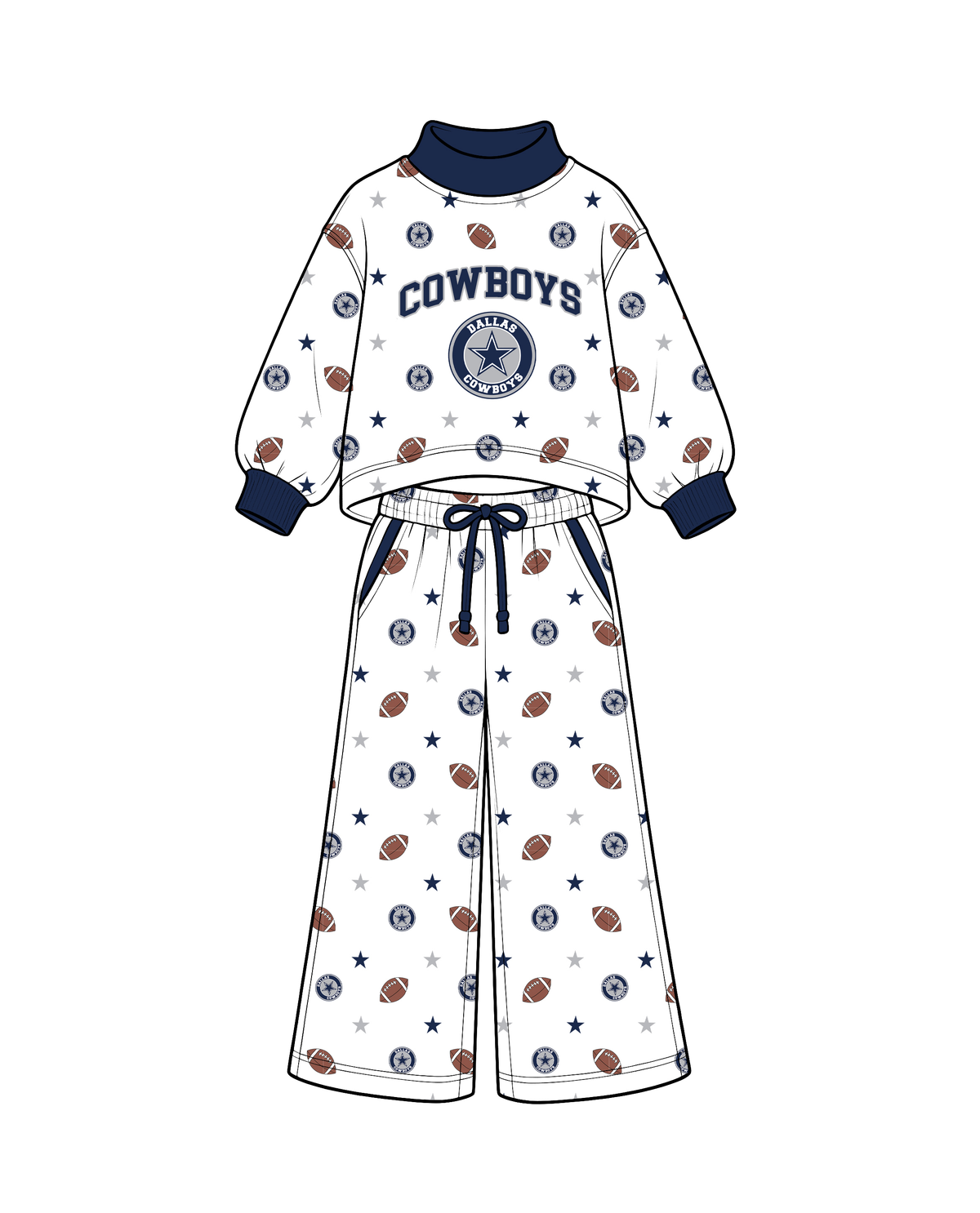 Preorder( 5  MOQ) Baby Girls Sport Team Cowboy Long Sleeve Top Pants Outfit