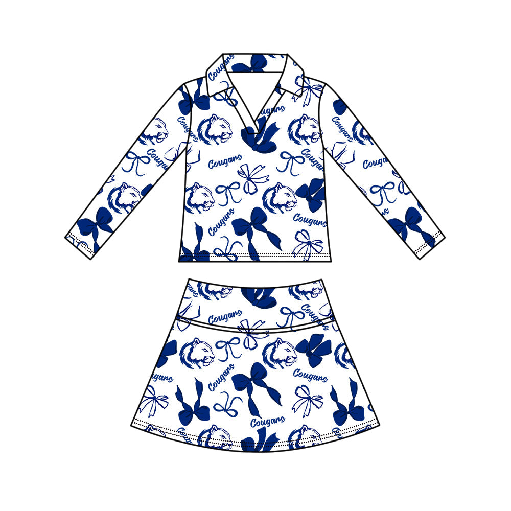 Preorder (moq 5)Baby Girls Bows Cougars Top Skirt Short Team Clothes Set