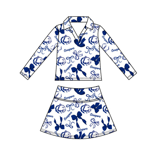 Preorder (moq 5)Baby Girls Bows Cougars Top Skirt Short Team Clothes Set