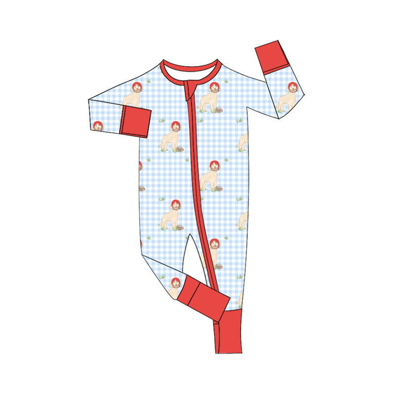 (Custom Design Preorder MOQ 5 ) Baseball Print Baby Fall Zipper Sleeper Romper Sibling Wear