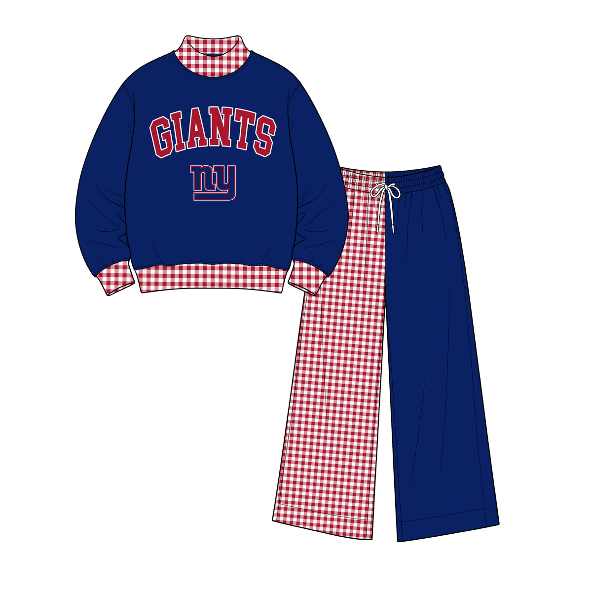 (Custom Design Preorder MOQ 5) Giants Mock Neck  Top with Patch Wide Leg Sport Team Set