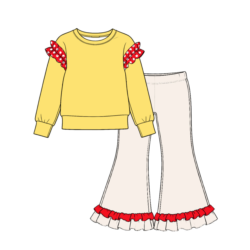 (Custom Design Preorder MOQ 5 Each) Cartoon Princess Blank Cotton Girls Ruffles Clothes Set Sisters Wear