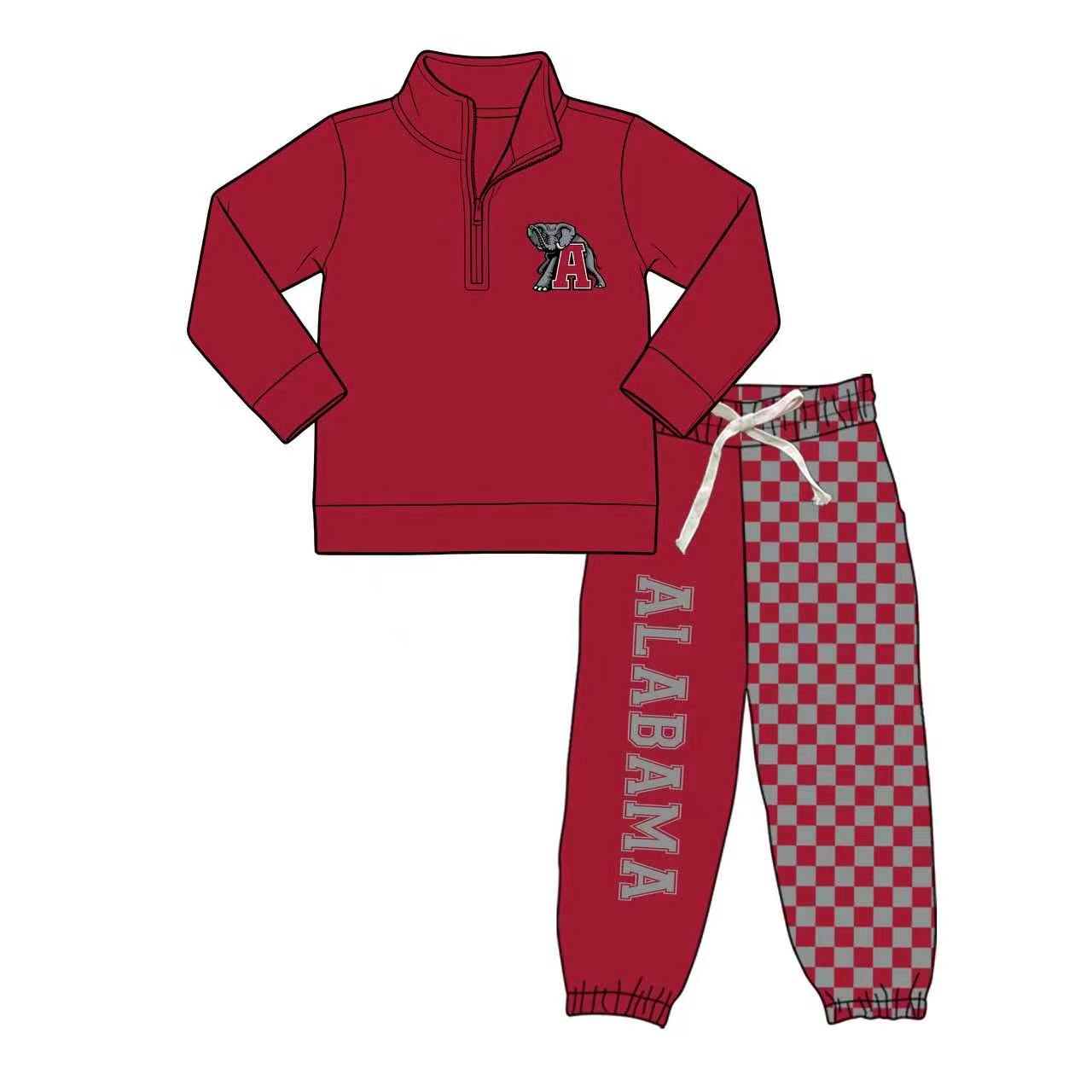 (Custom Design Preorder MOQ 5) Teams Alabama Wine Zipper Pullover Top Joggers Pants Boys Fall Clothes Set