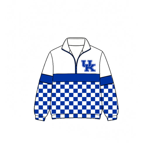 (Custom Design Preorder MOQ 5)  Teams Kentucky Plaid Print Kids & Adult Long Sleeve Zipper Pullover Jacket