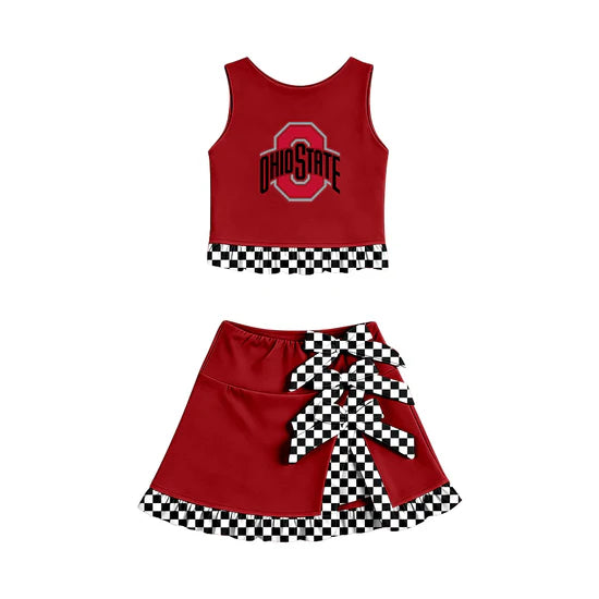 (Custom  Preorder MOQ 5) Baby Girls Ohio State Vest Bows Ruffle Skirt Team Outfit