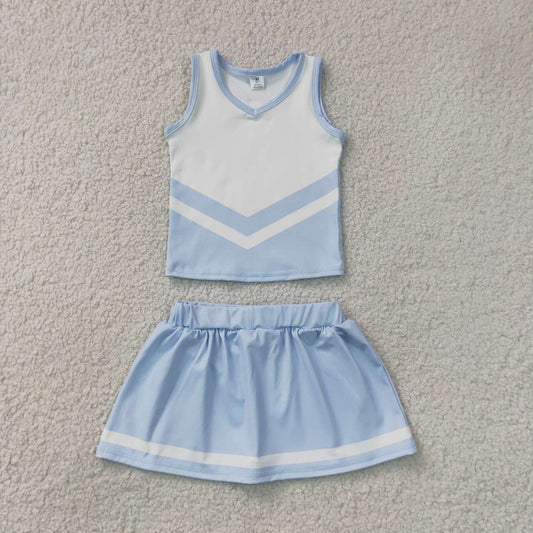 GSD4188 Teams Light Blue Active Tank Top + Skort Girls Yoga Clothes Set