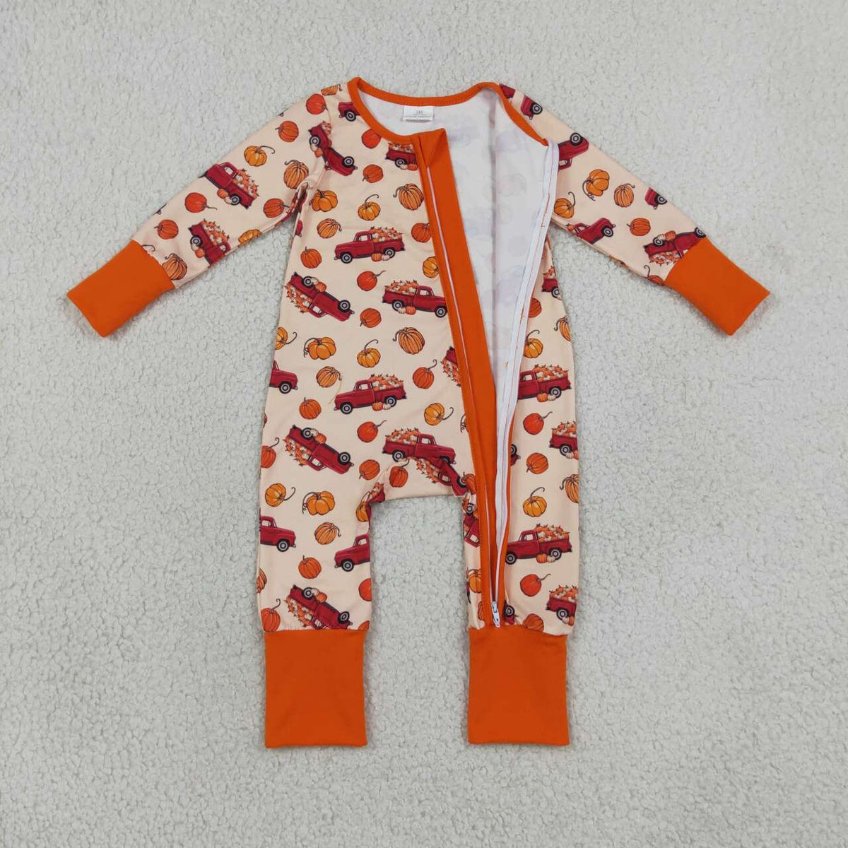 Baby Boys Pumpkin Truck Long Sleeve Zipper Romper